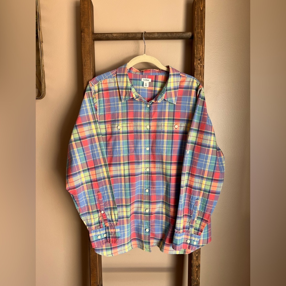 L.L. Bean Colorful Spring Plaid Women’s Shirt 100% Cotton